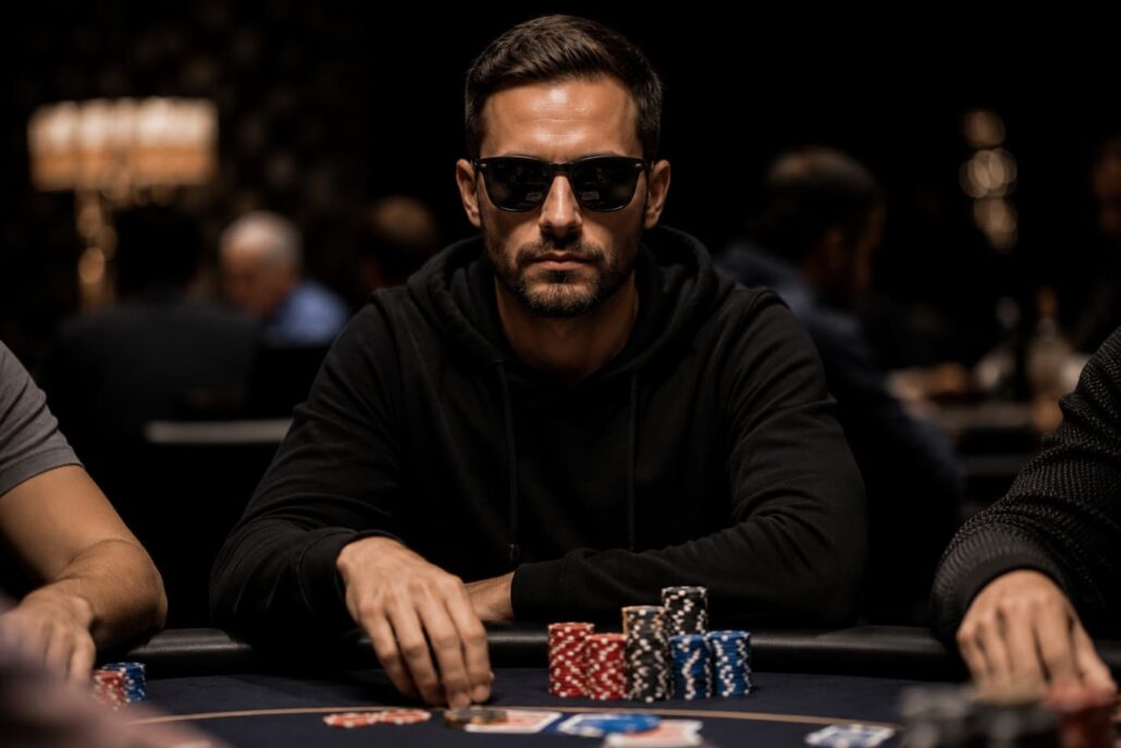 Decoding the Famous Poker Face Through Modern Behavioral Science – professional poker player maintaining a perfect poker face during high-stakes gameplay, behavioral science in online casino strategy, God Odds online casino